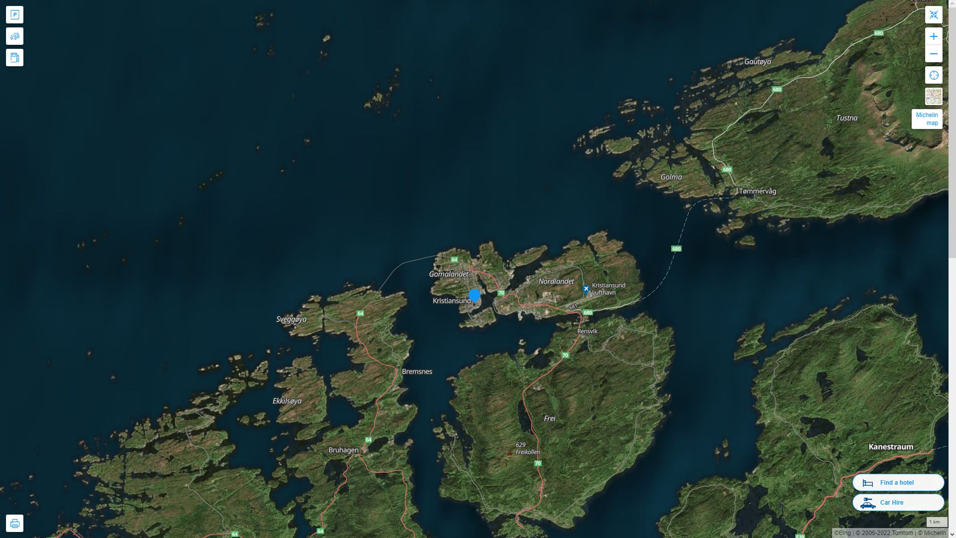 Kristiansund Highway and Road Map with Satellite View